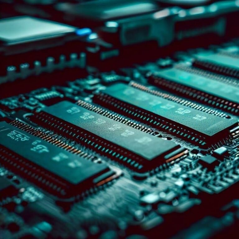 Close-up view of electronic RAM on a circuit board