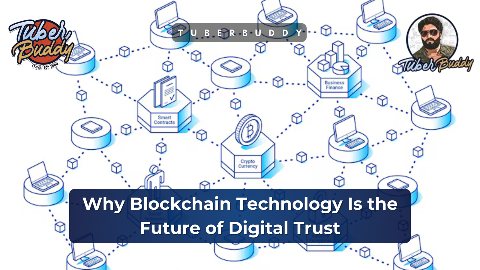 Blockchain technology network illustrating smart contracts, cryptocurrency, and decentralized digital trust systems